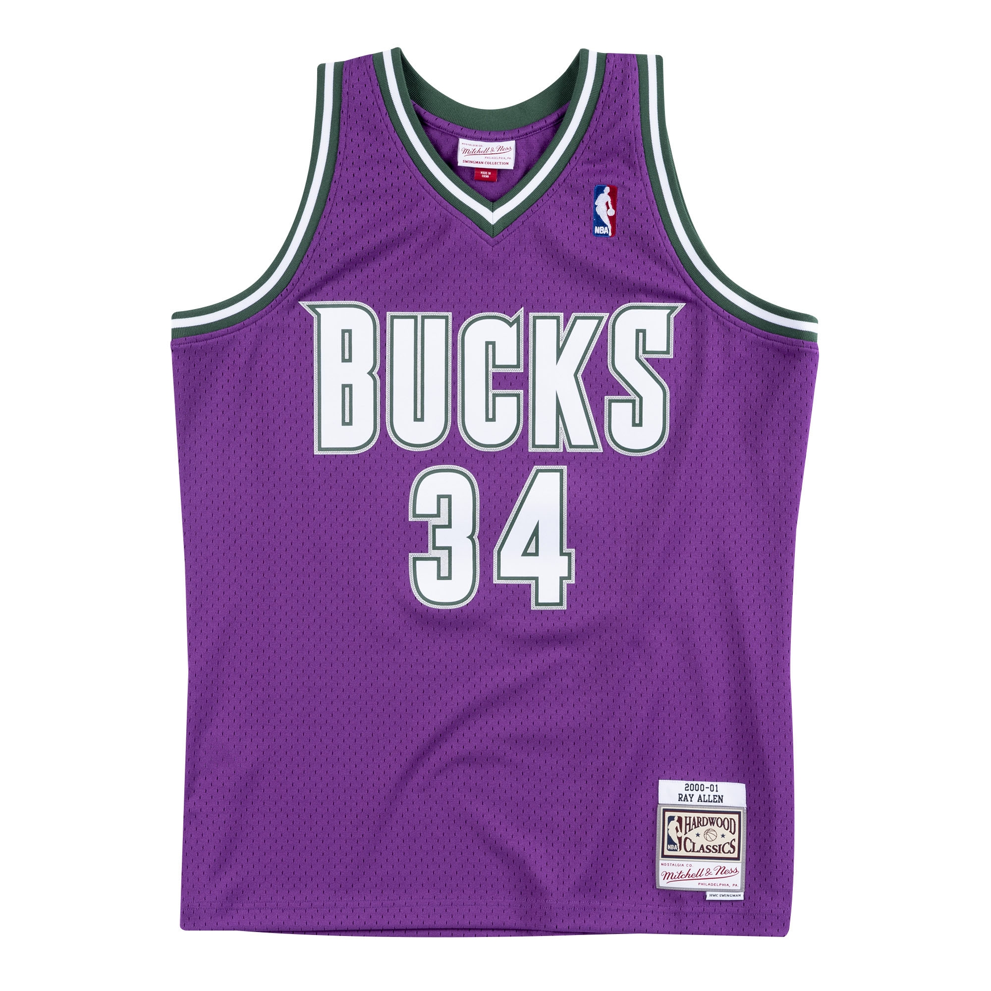 Ray Allen #34 Milwaukee Bucks 2000-01 Mitchell & Ness Swingman NBA Trikot Lila