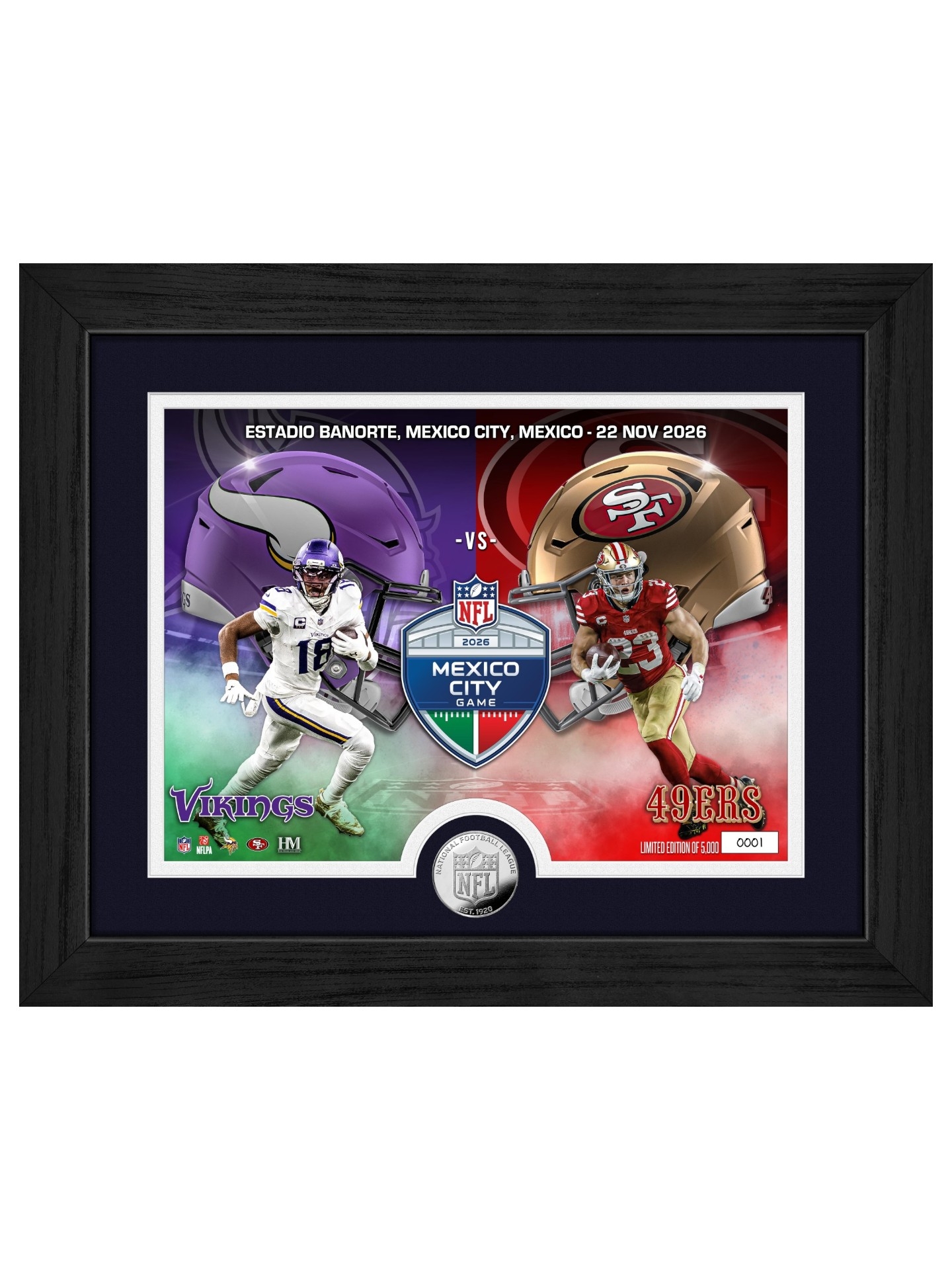 2026 NFL Mexico City Game Vikings vs 49ers Silver Coin Gerahmtes NFL Bild