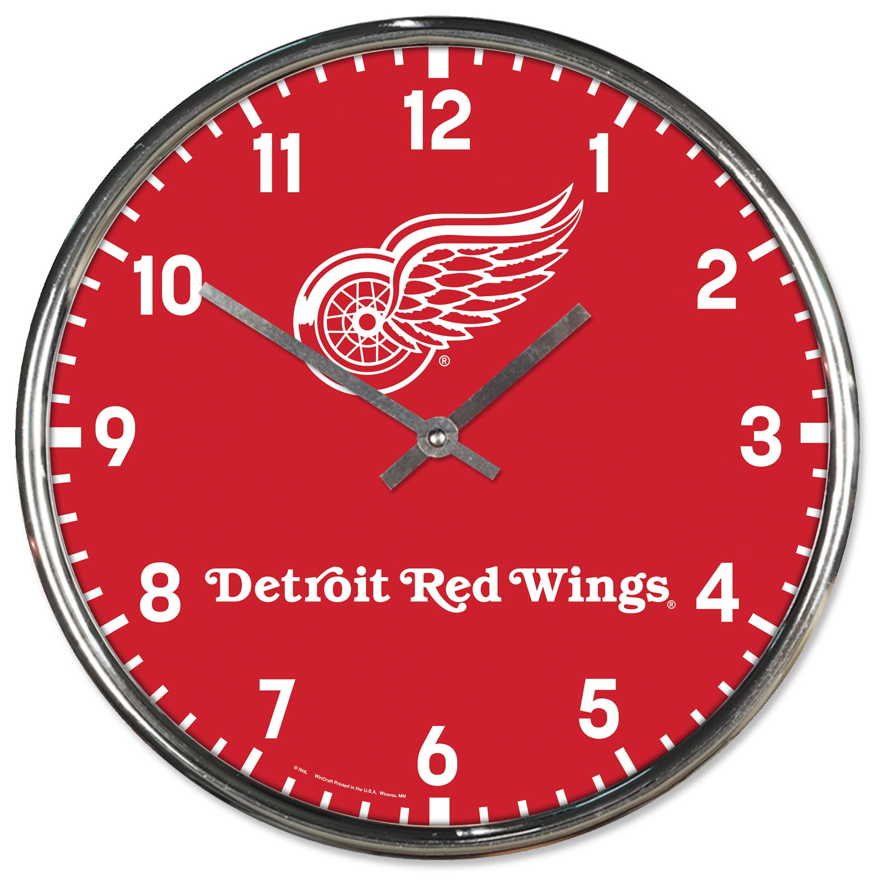 Detroit Red Wings Chrome NHL Team Design Wanduhr