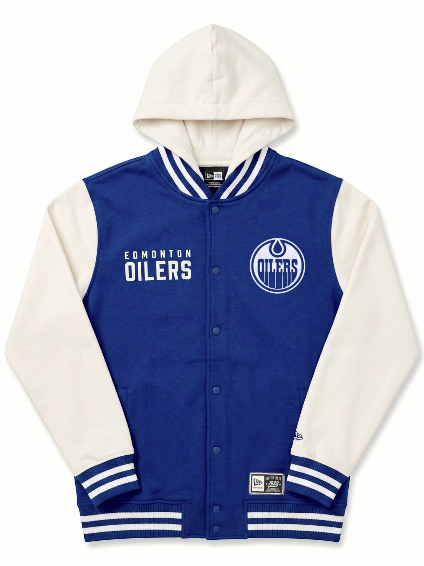 Edmonton Oilers Letterman Hooded NHL Jacket Blue
