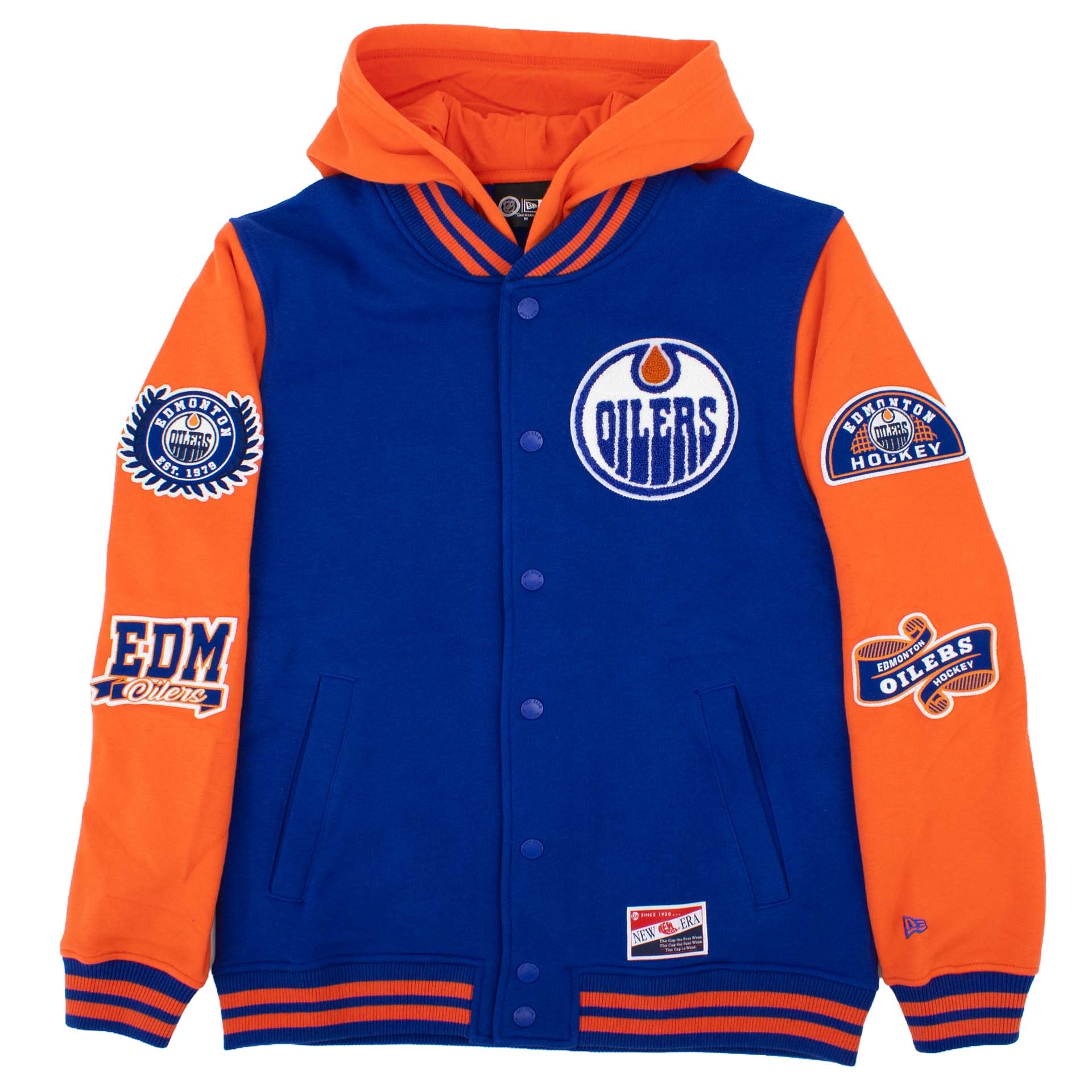 Edmonton Oilers Full Snap Patch NHL Jacket Blue/Orange