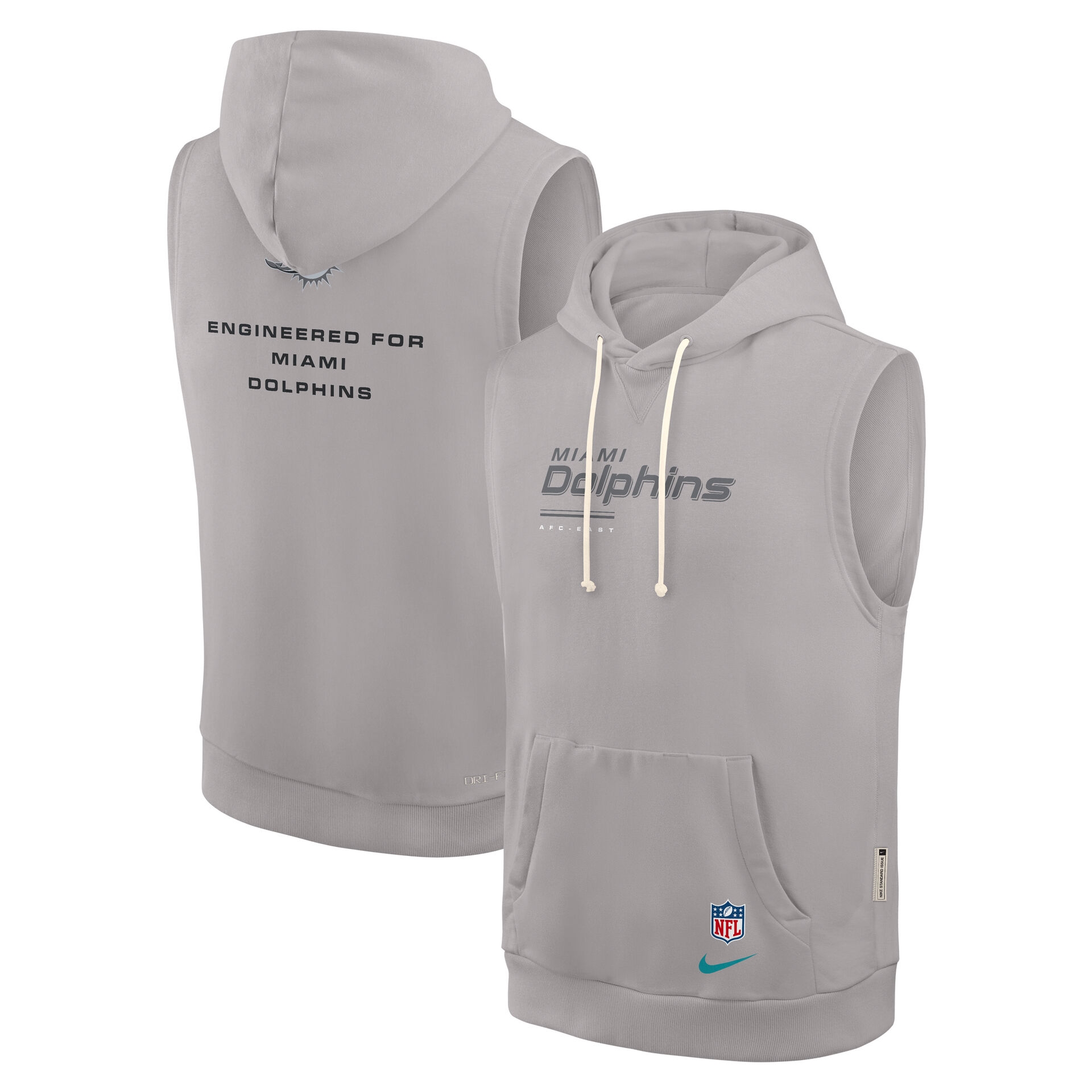 Miami Dolphins 2026 NFL Sideline Standard Issue Sleeveless Hoodie Grau