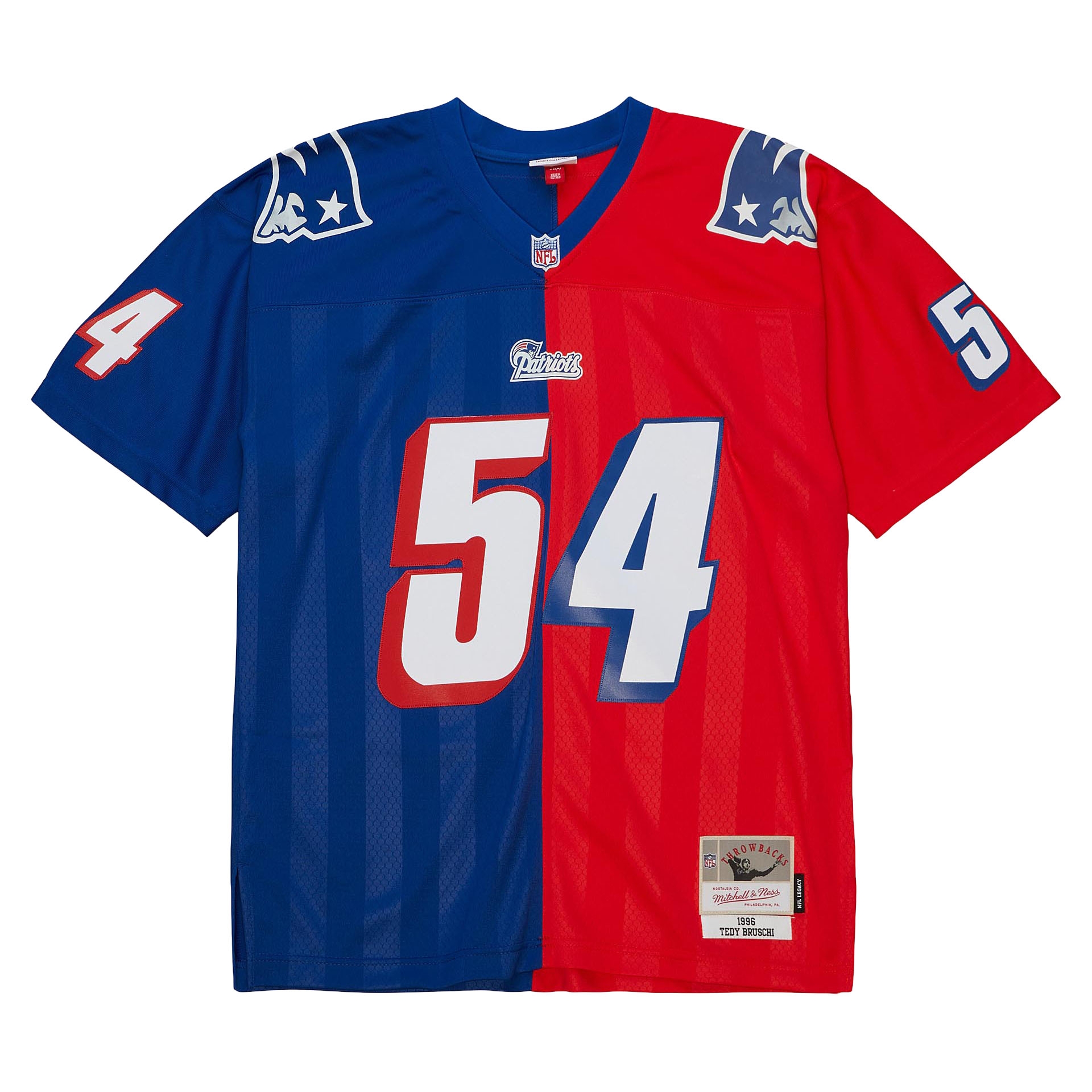 Tedy Bruschi #54 New England Patriots Split Legacy Throwback NFL Jersey Blue/Red