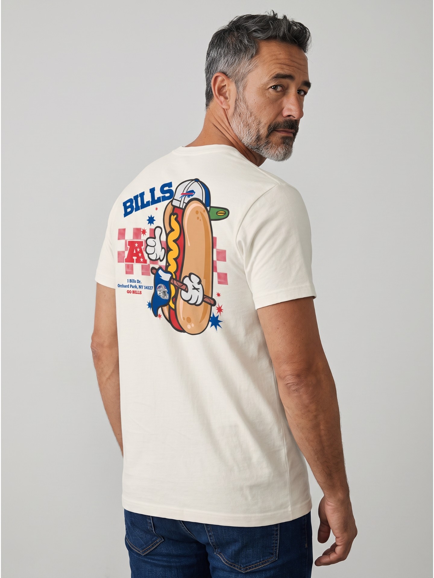 Buffalo Bills Ballpark Hot Dog Oversized MLB T-Shirt Cream