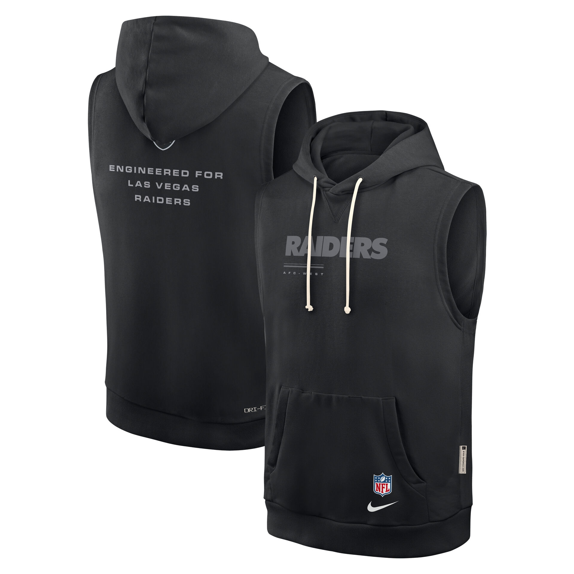 Las Vegas Raiders 2026 NFL Sideline Standard Issue Sleeveless Hoodie Schwarz