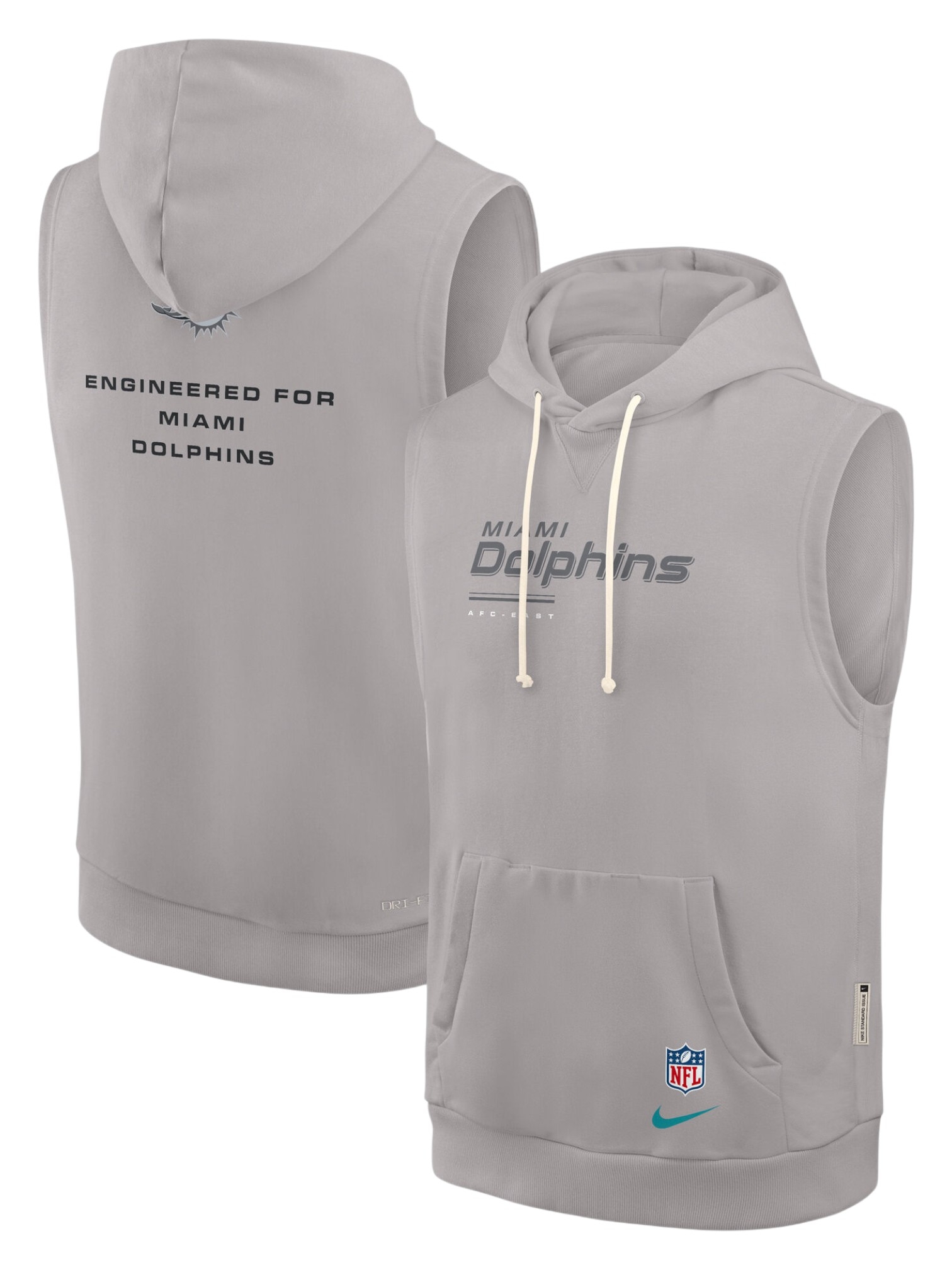 Miami Dolphins 2026 NFL Sideline Standard Issue Sleeveless Hoodie Gray