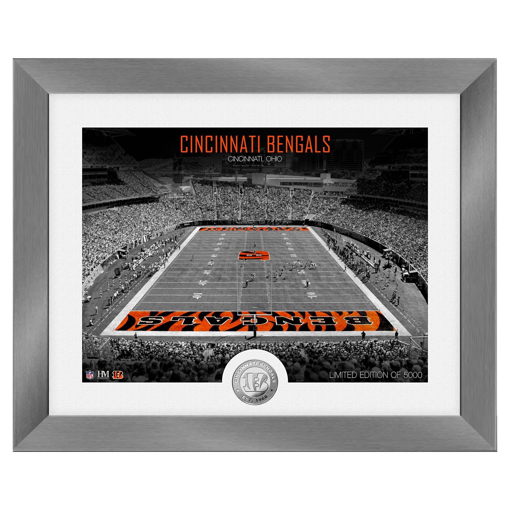 Cincinnati Bengals Art Deco Stadium Silver Coin Gerahmtes NFL Bild