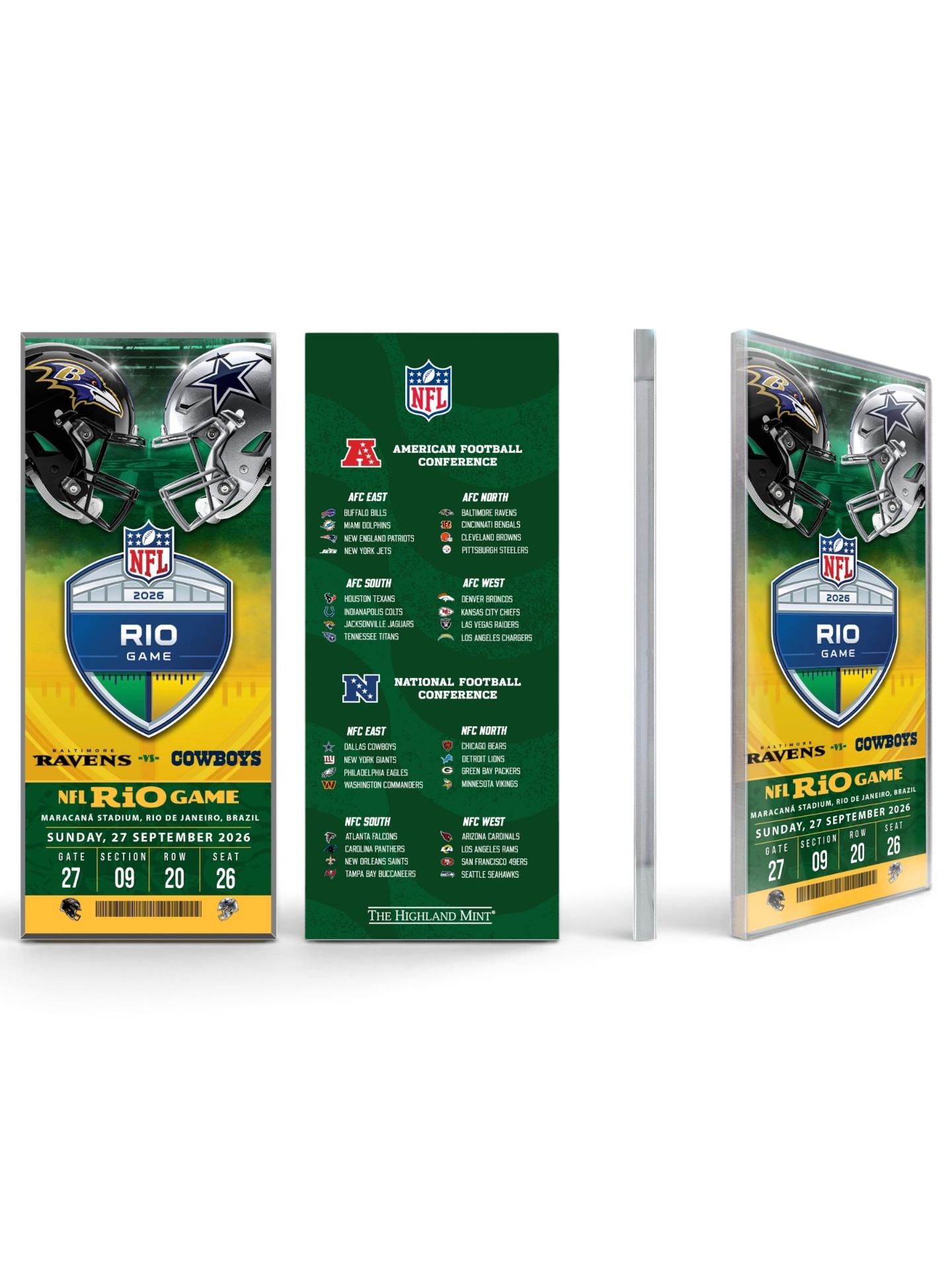 2026 NFL Rio Game Ravens vs Cowboys Acrylic Ticket