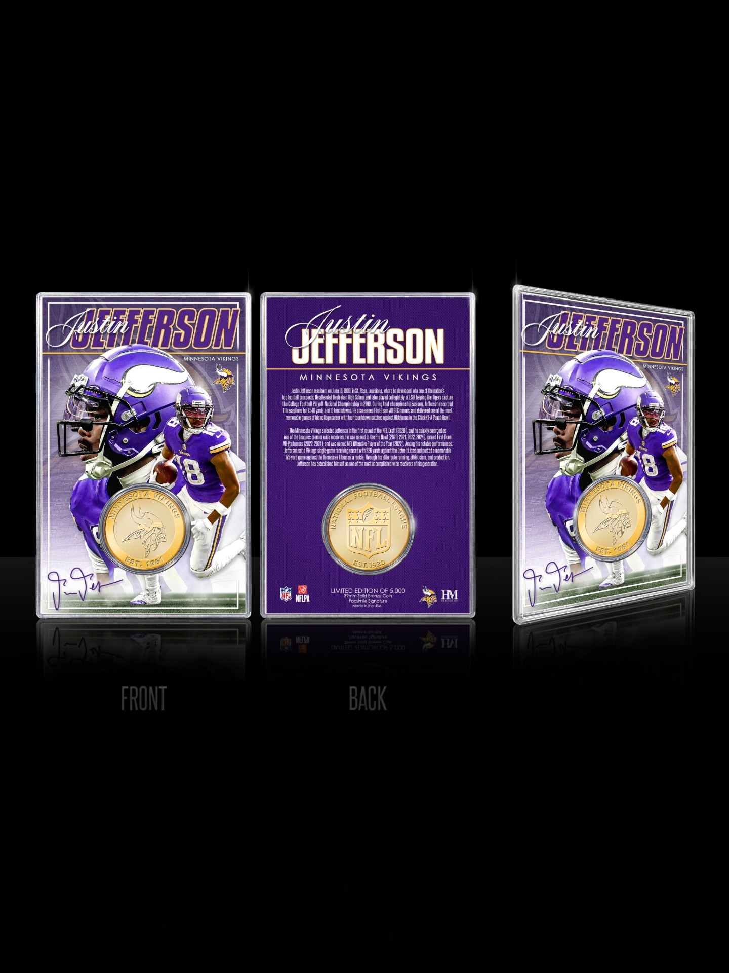 Justin Jefferson Minnesota Vikings Acrylic Bronze NFL Coin Card