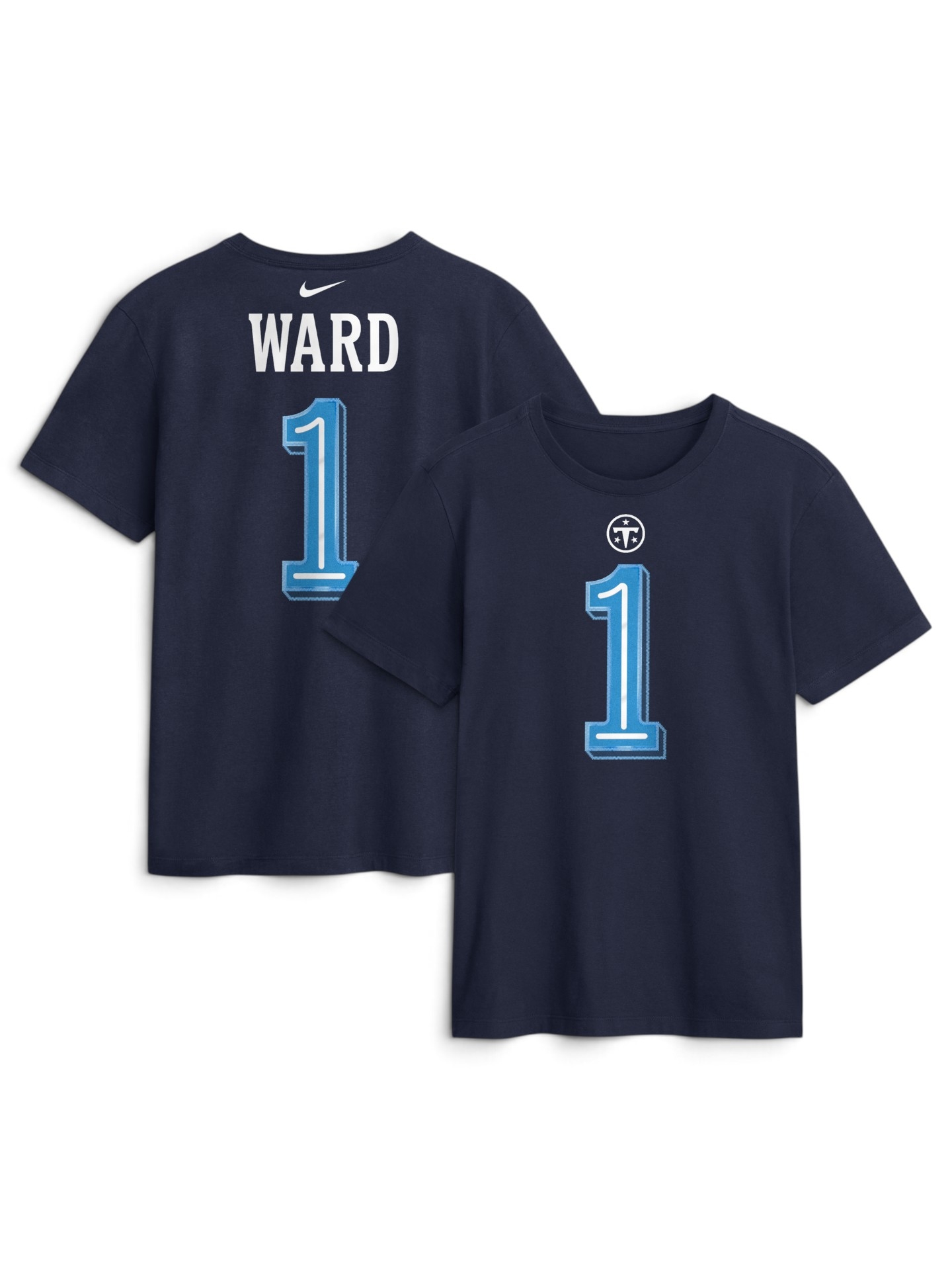 Cam Ward #1 Tennessee Titans 2026 Rivalries Player NFL T-Shirt Navy