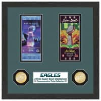 Philadelphia Eagles 2-Time Super Bowl Champions Tickets Bronze Coins Gerahmtes NFL Bild