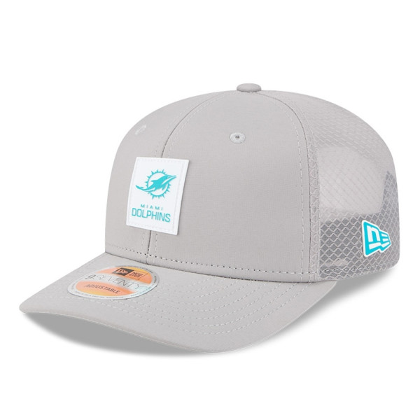 Miami Dolphins 2025 NFL On-Field Sideline 9SEVENTY Trucker Snapback Cap CW Gray