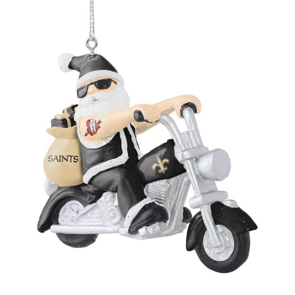 New Orleans Saints NFL Santa on Motorcycle Christmas Ornament