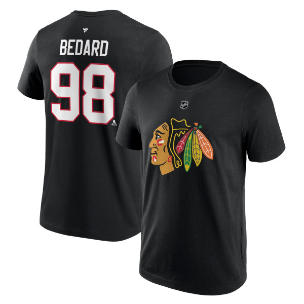 Connor Bedard #98 Chicago Blackhawks Player NHL T-Shirt Black