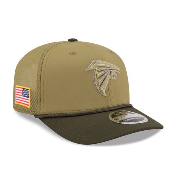 Atlanta Falcons 2025 NFL Salute to Service New Era 9SEVENTY Trucker Snapback Cap Oliv