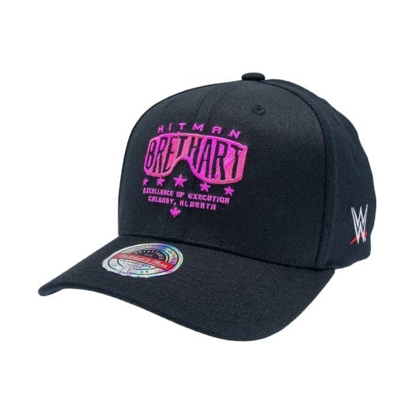Throwback Bret The Hitman Hart Wordmark Mitchell & Ness Classic Red Snapback WWE Cap Schwarz