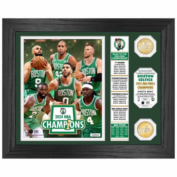 Boston Celtics 2024 NBA Champions Banner Bronze Coins Gerahmtes Bild