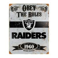 Las Vegas Raiders Obey The Rules Embossed NFL Metal Sign