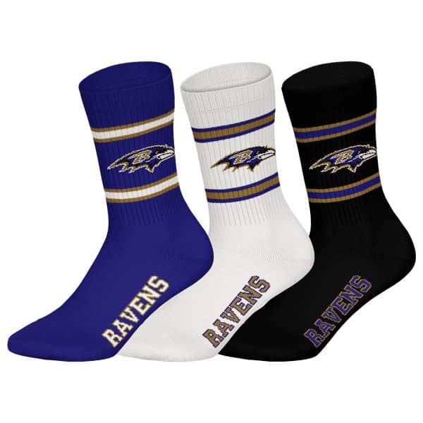Baltimore Ravens Team Set NFL Crew Socks (3-Pack)