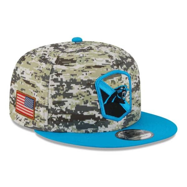 Carolina Panthers Camo 2023 NFL Salute to Service New Era 9FIFTY Snapback Cap