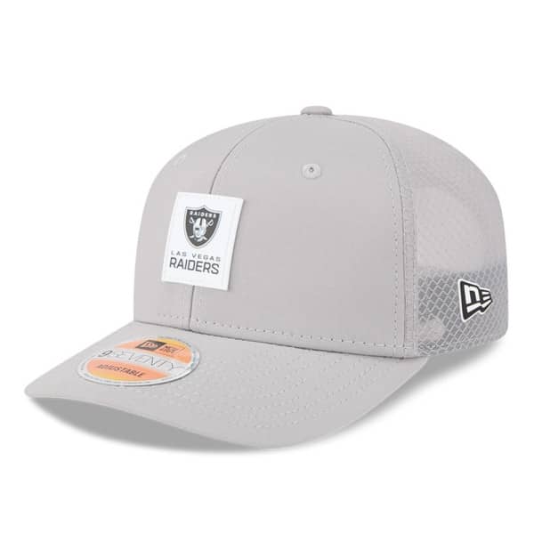 Las Vegas Raiders 2025 NFL On-Field Sideline 9SEVENTY Trucker Snapback Cap CW Gray