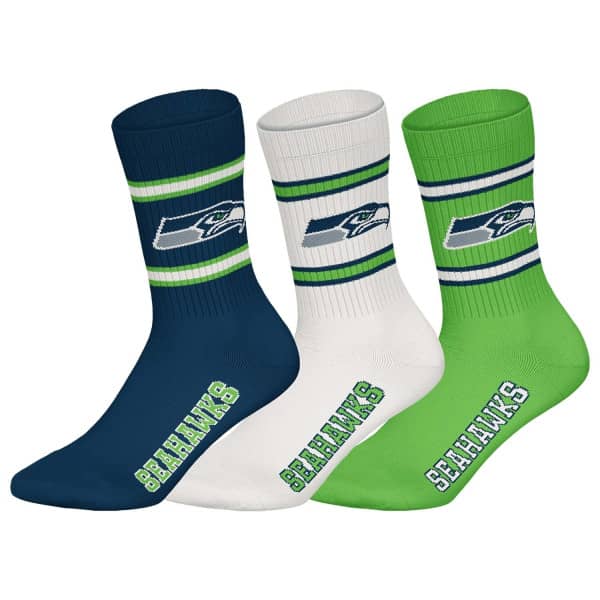 Seattle Seahawks Team Set NFL Crew Socks (3-Pack)