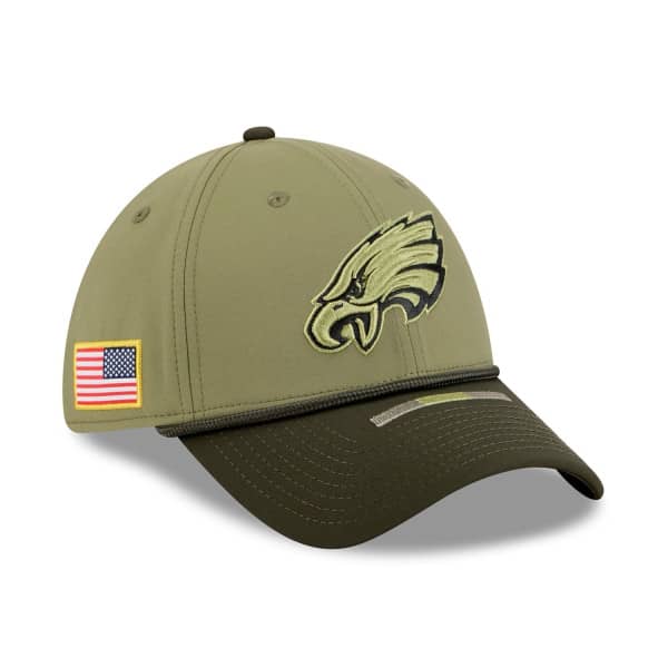 Philadelphia Eagles 2025 NFL Salute to Service New Era 39THIRTY Flex Cap Oliv