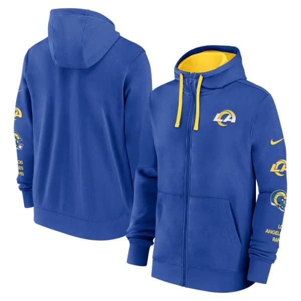 Los Angeles Rams Full-Zip Nike Club Fleece Hoodie Blue