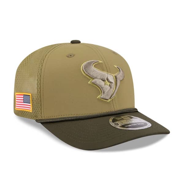 Houston Texans 2025 NFL Salute to Service New Era 9SEVENTY Trucker Snapback Cap Oliv