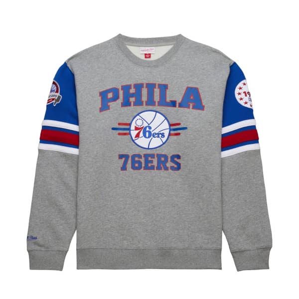 Philadelphia 76ers Mitchell & Ness All Over 4.0 Crew NBA Pullover Gray