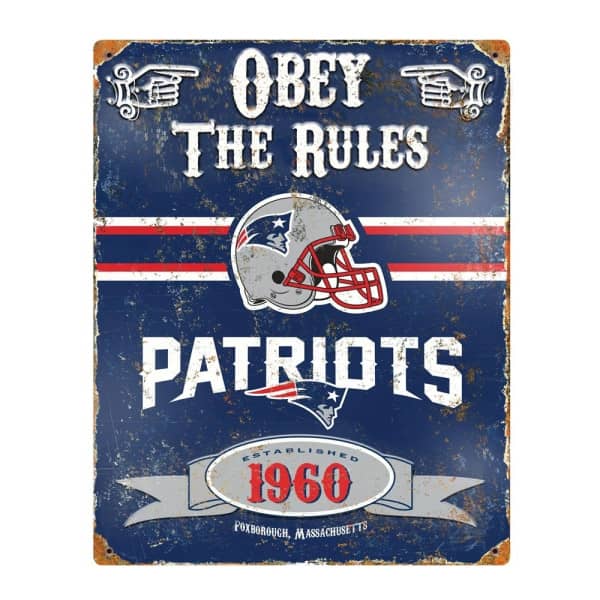 New England Patriots Obey The Rules Embossed NFL Metal Sign