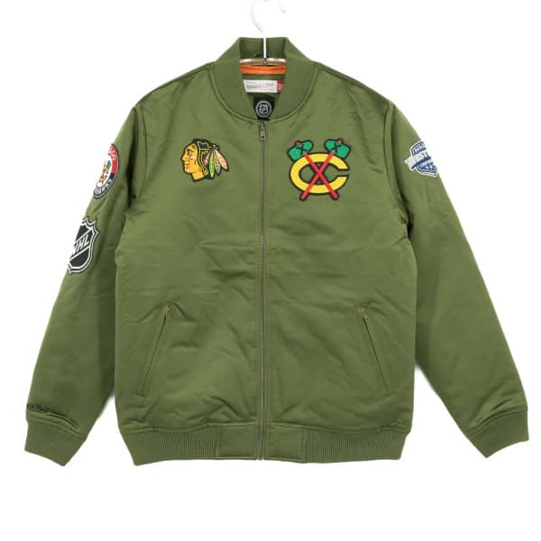 Chicago Blackhawks Olive Mitchell & Ness Heavyweight Satin NHL Jacket