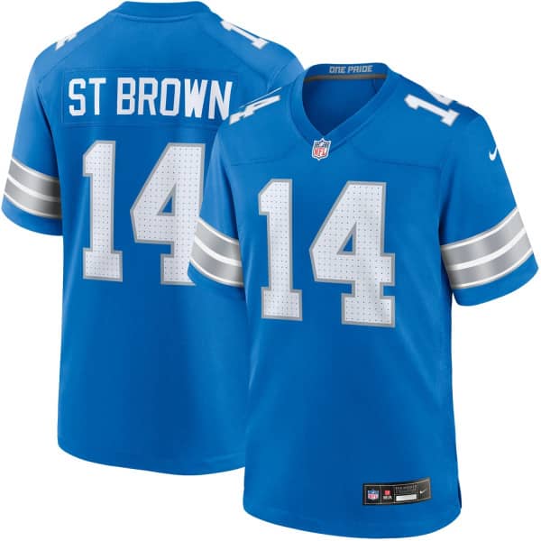 Amon-Ra St. Brown #14 Detroit Lions Nike Game NFL Jersey Blue