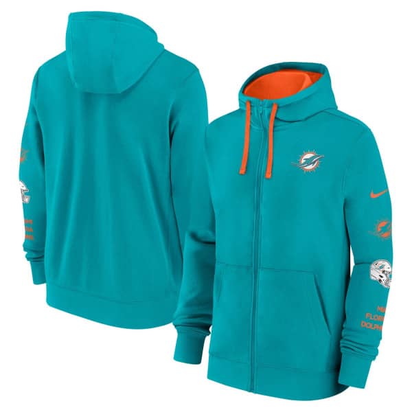 Miami Dolphins Full-Zip Nike Club Fleece Hoodie Aqua