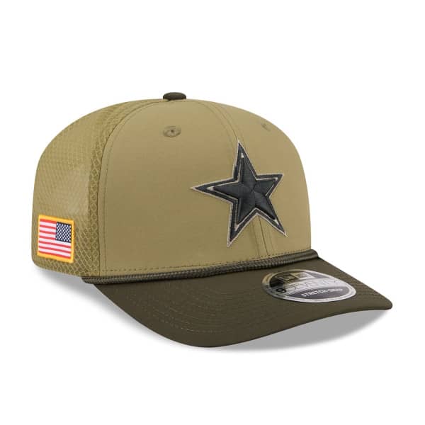Dallas Cowboys 2025 NFL Salute to Service New Era 9SEVENTY Trucker Snapback Cap Olive