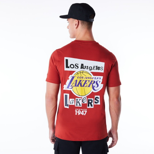 Los Angeles Lakers Newspaper Script New Era NBA T-Shirt Red
