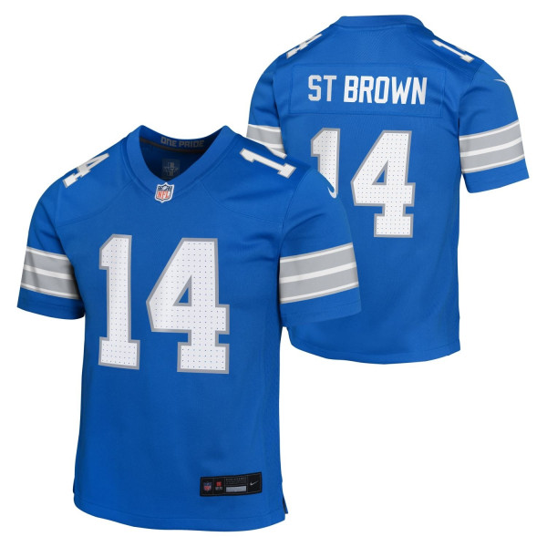 Amon-Ra St. Brown #14 Detroit Lions Game NFL Jersey Blue (YOUTH)