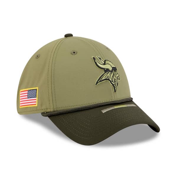 Minnesota Vikings 2025 NFL Salute to Service New Era 39THIRTY Flex Cap Oliv