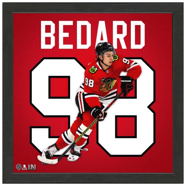 Connor Bedard #98 Chicago Blackhawks Impact Jersey Framed NHL Photo