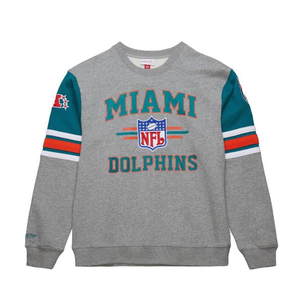 Miami Dolphins Mitchell & Ness All Over Crew 4.0 NFL Pullover Grau