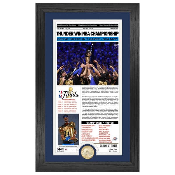 Oklahoma City Thunder 2025 NBA Champions Bronze Coin Gerahmtes Newspaper Bild