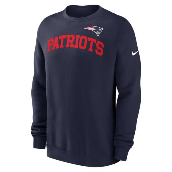 New England Patriots Wordmark Nike Club Pullover Crew Navy