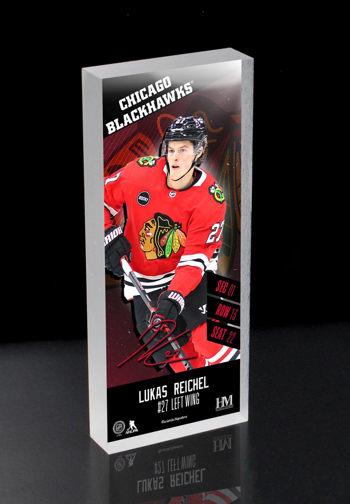 Lukas Reichel Chicago Blackhawks NHL Player Ticket 3D Block Art
