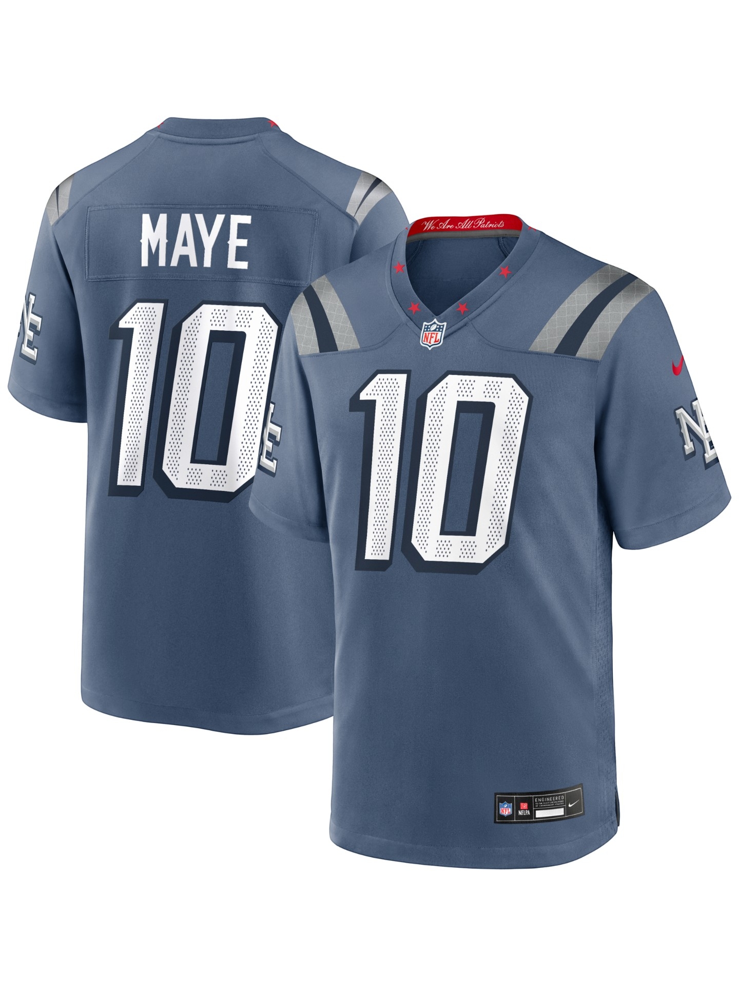 Drake Maye #10 New England Patriots Rivalries Game NFL Jersey Storm Blue