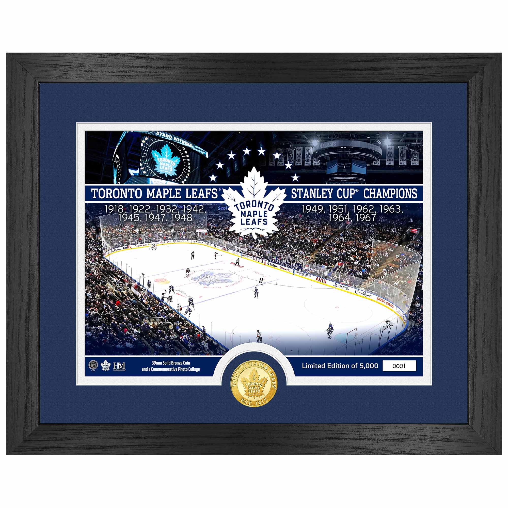 Toronto Maple Leafs 13-Time Stanley Cup Champions Bronze Coin Gerahmtes NHL Bild