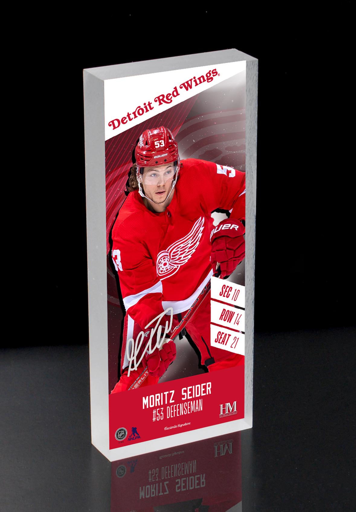 Moritz Seider Detroit Red Wings NHL Player Ticket 3D Block Art