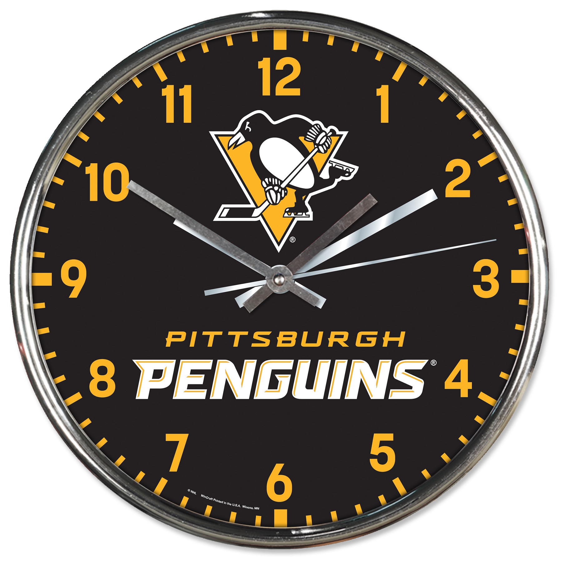 Pittsburgh Penguins Chrome NHL Team Design Wanduhr