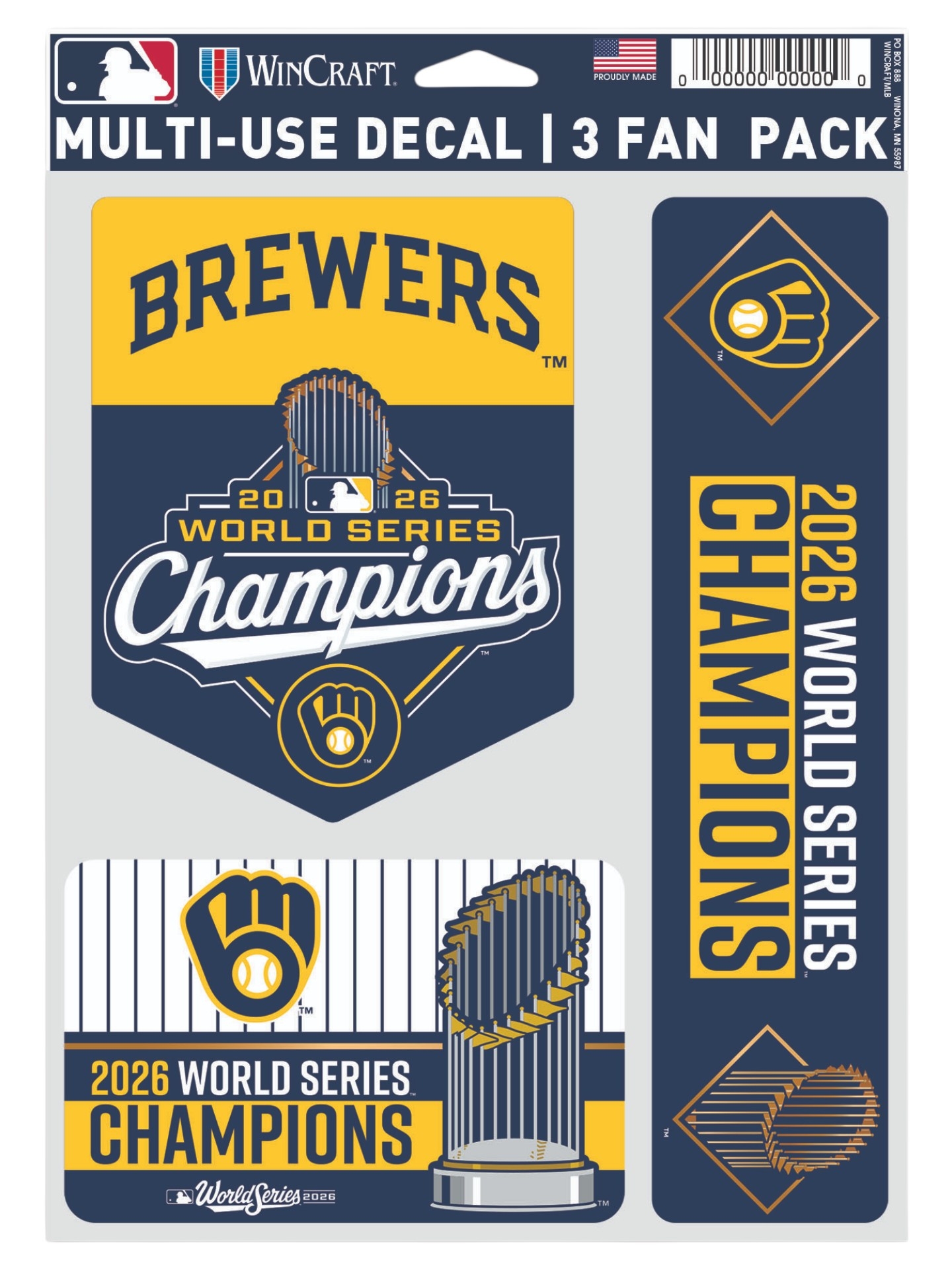 Milwaukee Brewers 2026 World Series Champions Aufkleber-Set (3 Stk.)