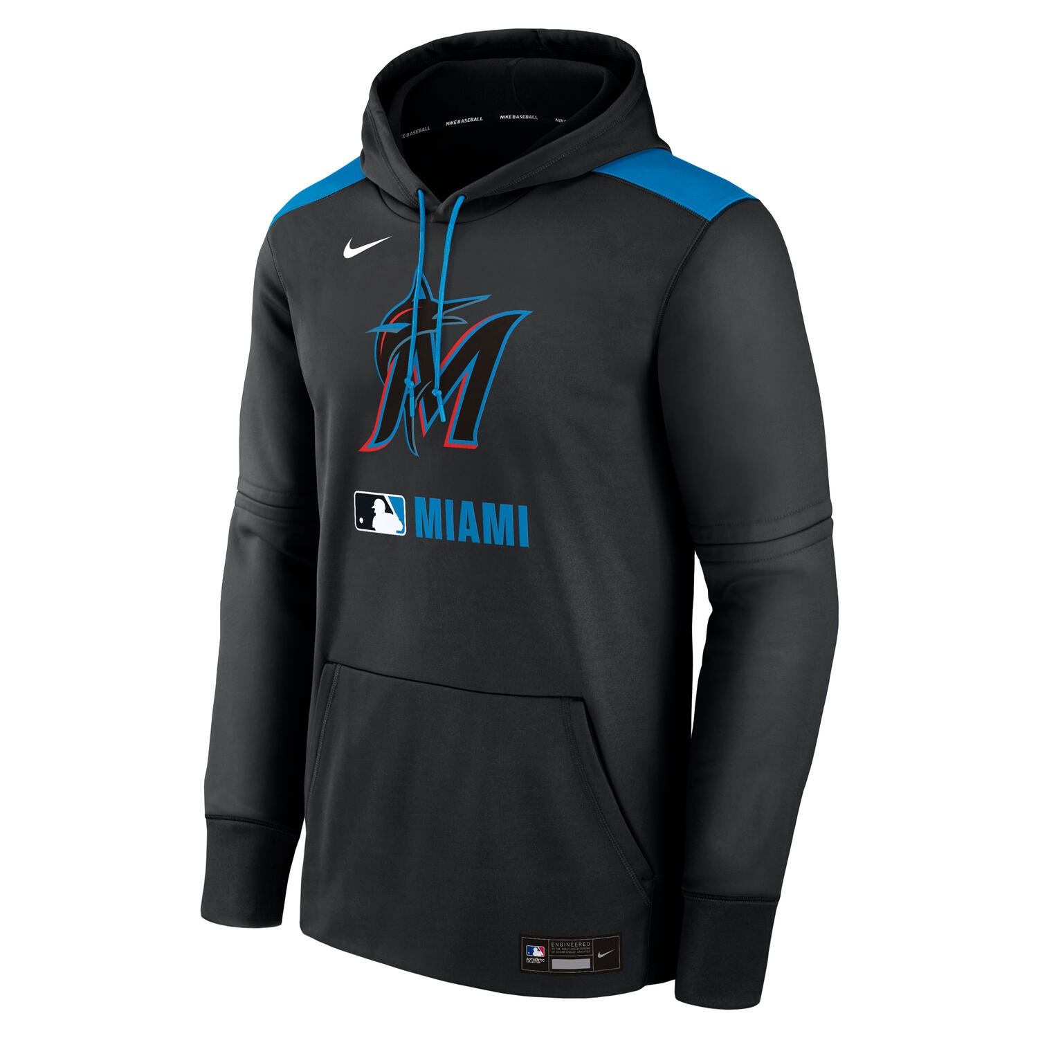 Miami Marlins 2025 MLB Authentic Performance Therma Hoodie Schwarz