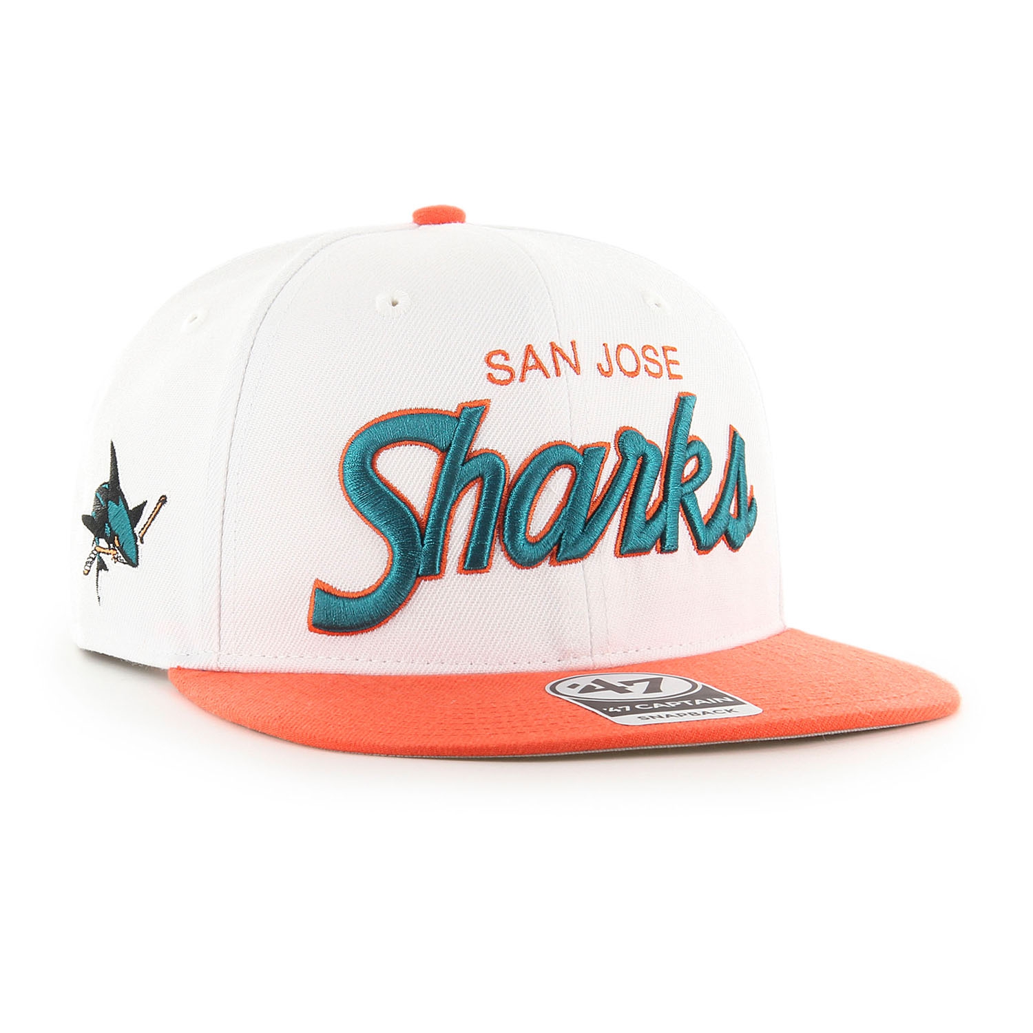 San Jose Sharks Crosstown 2-Tone Script '47 Captain Snapback NHL Cap Weiß
